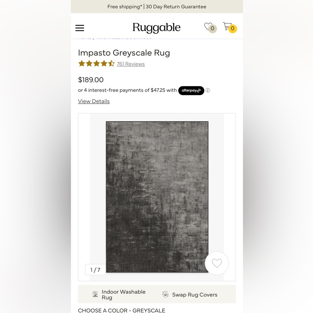 Ruggable Impasto Greyscale Rug-(rug only no pad)